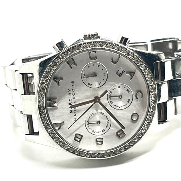 MARC JACOBS MBM3104 Stainless Steel Crystal Bezel Chronograph Watch Silver AS IS - Picture 3 of 13